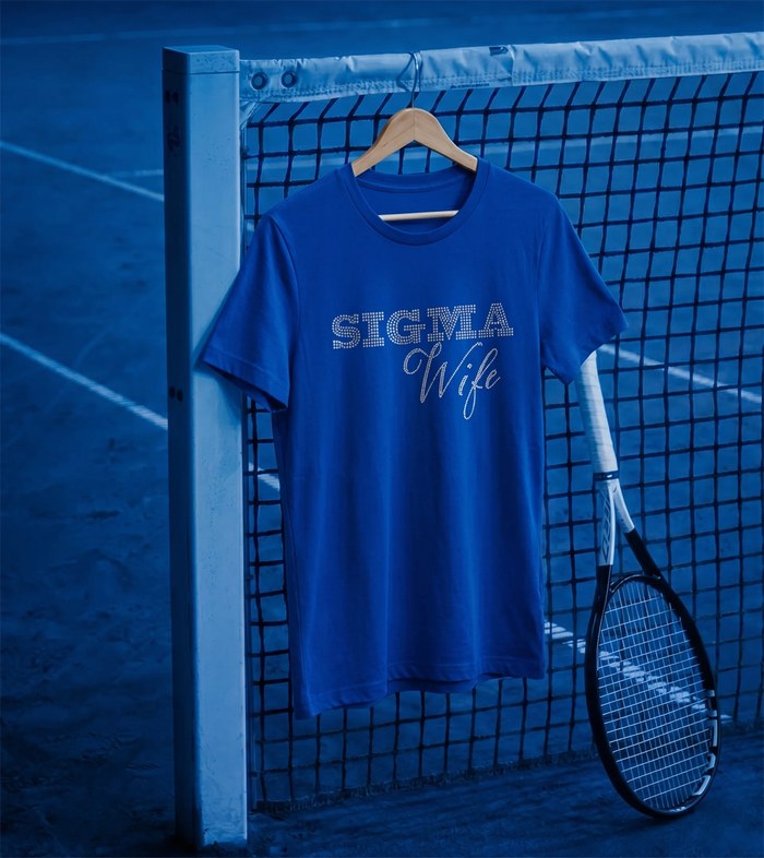 Sigma Wife tee on court fence